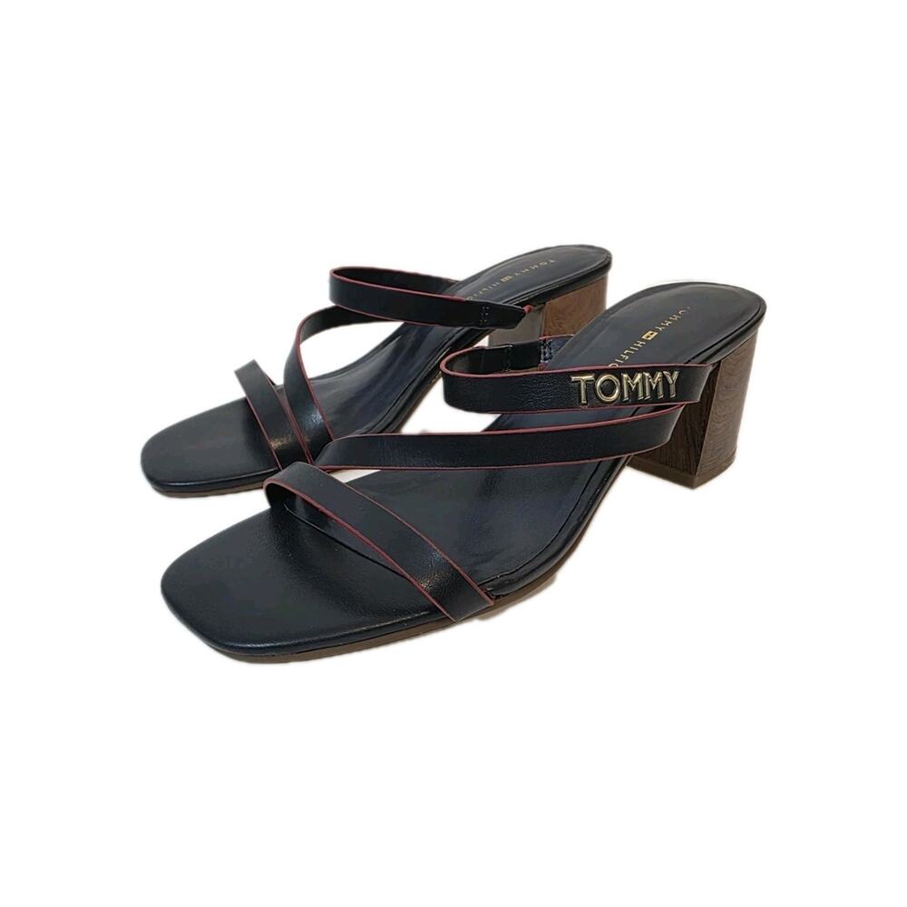 Tommy Hilfiger Womens SZ 5.5M Strappy Open Toe Sandals Red & Blue Block Heel